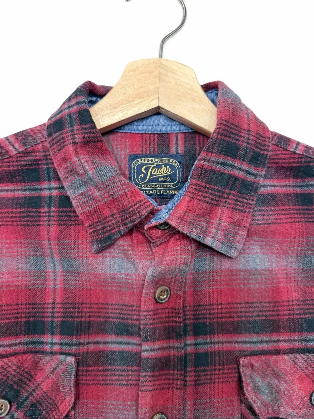 Jachs Men's Maroon Plaid Heritage Flannel Button-Up L